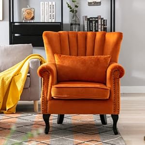 Velvet accent chairs set of 2 with arm comfy living room chair mid century modern wingback side chair single sofa couch for bedroom guest room orange  urban country home decor