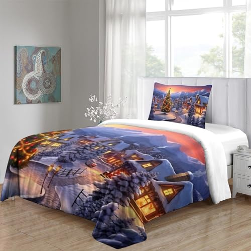 Parure de lit Noël housse de couette 135x200 microfibre imprimé 3D avec zip - 5