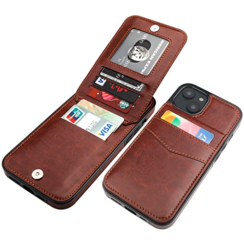 KIHUWEY Compatible with iPhone 14 Plus Case Wallet with Credit Card Holder Flip Premium Leather Magnetic Clasp Kickstand Heavy Duty Protective Cover for iPhone 14 Plus 6.7 Inch (Brown)
