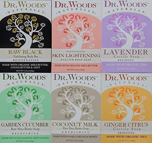 Dr. Woods Natural Pure Castile Bar Soaps made with Moisturizing Organic Shea Butter, 5.25 Ounce Bars Variety 6 Pack