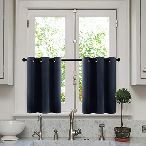 Mrtrees Short Tier Curtain Blackout, Kitchen Curtains Room Darkening, Triple Weave Small Cafe Bathroom Window Curtain Tiers Grommet Top Half Window Curtain Treatment(2 Panels, 34X36 Inches, Navy Blue) #TOP6