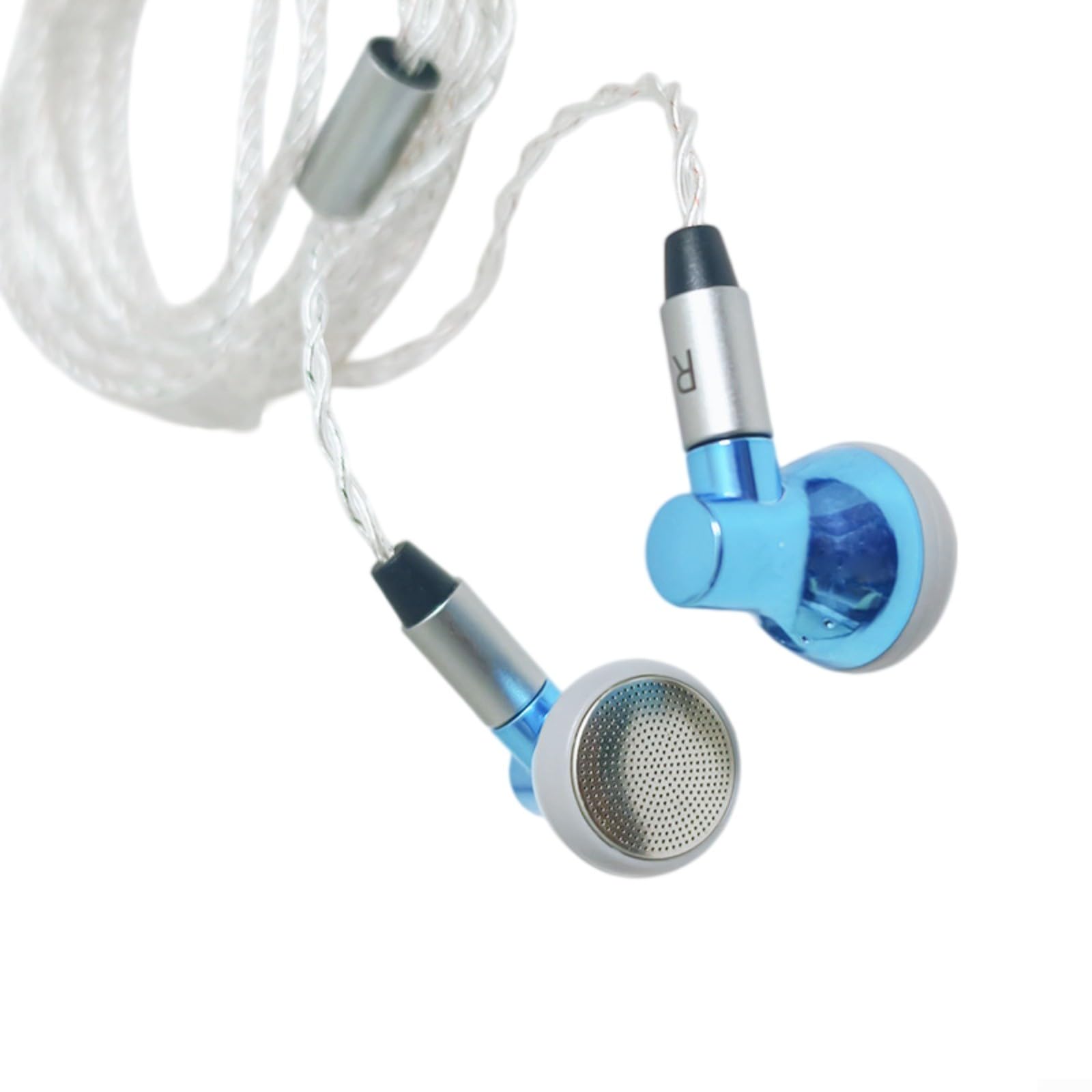 Auriculares con cable de cabeza plana con cable MMCX Jack de 35 mm chapado en plata HiFi sonido para dormir viajar para PODCASTS azul (MIC)
