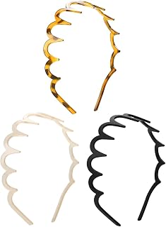 Grobo Zigzag Headband,Wavy Plastic Headband,Pack of 3 Non-Slip Elastic Headbands for Women Men, Hair Accessories for Daily Sports, Fitness, Makeup