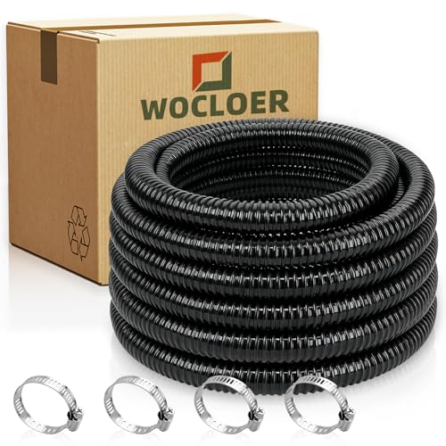 Wocloer Pond Tubing 1-1/2 10 Feet Black Flexible PVC Pond Hose Garden Pond PVC Tube - Reinforced Kink-Resistant Tubing for Pumps Fountains & Waterfalls with 4 Clamps 1-1/2 Dia