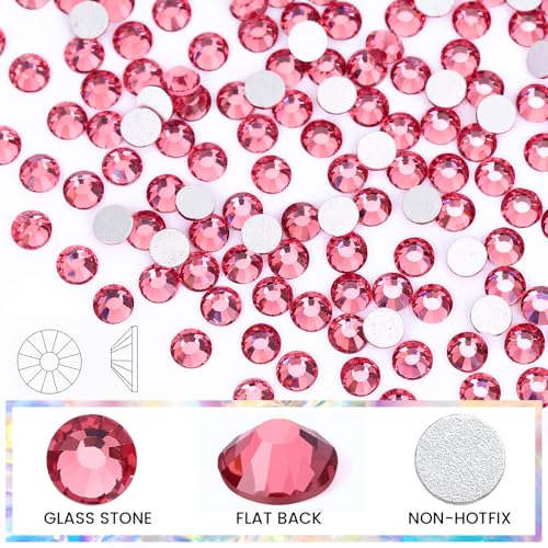 Image of Rhinestones Non Hotfix Flatback Rhinestones for Crafts Glass Nail rhinestones Nail Gems Crystals Rhinestones for Makeup Bags Shoes Decoration DIY(SS20,1440pcs,Rose)