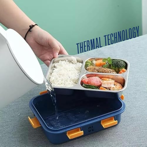 Image of 3 Compartment Lunch Box 750 ML | Insulated Air Tight BPA Free Stainless Steel Leak Proof Bento Box with Spoon Fork & Chopsticks | Lunch Box for Kids & Adults