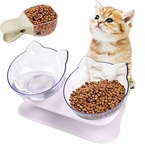 Cat Bowls ,15°Tilted Platform Double Bowl Cat Feeder Cat Feeding Bowl Raised with Stand , Anti-skid&Anti-spill , Durable , Adjustable Pet Food Water Bowl for Cats and Small Dogs