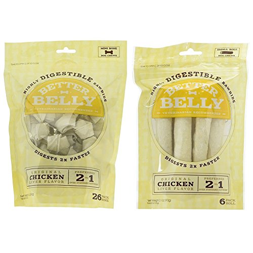 Better Belly Small Dogs Dental Bone Rawhide Variety Pack - Better Belly Mini Bones and Better Belly Small Rolls