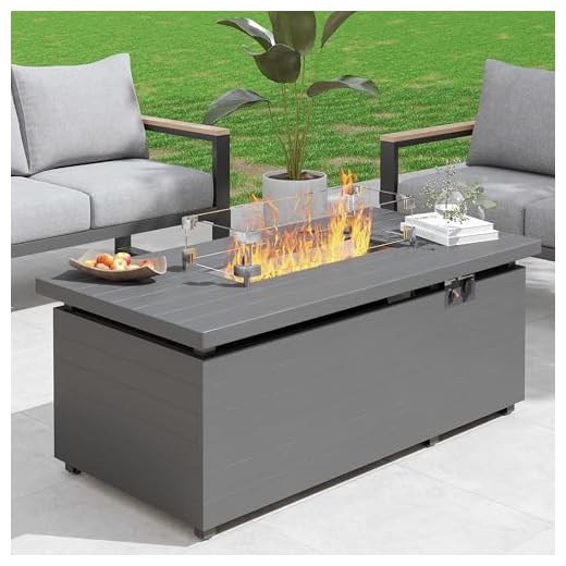 Sundale 50 Inch Outdoor Fire Pit Table, 50,000BTU Rectangle Propane Fire Pit with Glass Wind Guard, Rain Cover, Removable Lid, CSA Certified, Gray