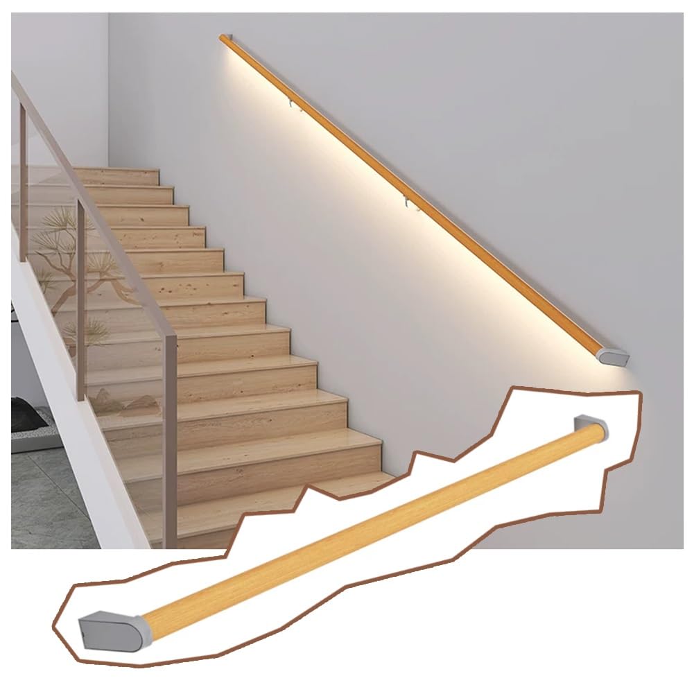 exproyzk 3.3FT Illuminated Handrails for Stairs, LED Stair Handrail for Indoor Outdoor, Safety Wall Mounted Railings, for Elderly Kids Home Stairs Hallway(Natural_150CM/4.9FT)