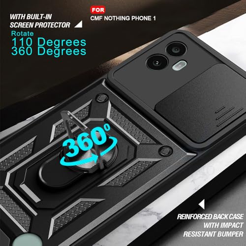 Image of AESTMO Tough Armor Nothing CMF Phone 1 Bumper Back Case Cover | Ring Holder & Sliding Camera Shield Cover | 360 Degree Protection Back Case Cover for Nothing CMF Phone 1 (Black)