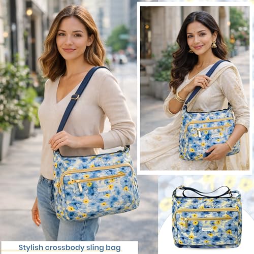 Image of Storite Women's Crossbody Sling Bag | Multi Pocket Lightweight Shoulder Bag | Adjustable Strap Travel Messenger Bag | Boho Design Casual Everyday Purse