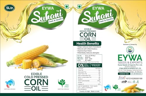 Image of Eywa Seeds & Exports Pvt Ltd Organic Corn Oil (10 Liter) Cold Pressed /Wood Pressed Oil | Corn /Makkai Kachi Ghani Oil /Tel (Suhani)