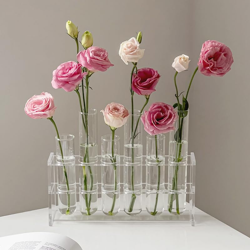 Vaso de flor articulado com 8 tubos de ensaio de vidro de cristal...