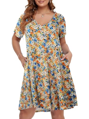 Image of BELAROI Women Casual Summer Dresses Loose Tshirt Beach Sundress V Neck Plus Size Swing Tunic Pockets