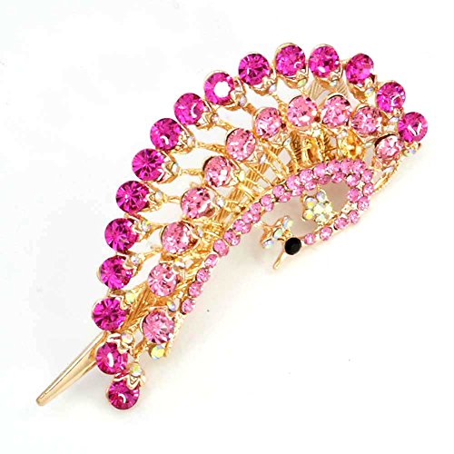 Mes-Bijoux-Bracelets Joya para el Pelo Pinza Joya Cabeza Mujer Rosa Flores Pavo Real wz-T0034-5