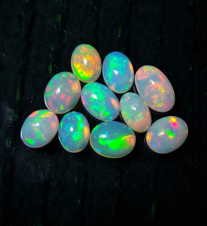 Image of LKBEADS 8x10mm Ethiopian Opal,1000Pcs Cabochon AAA Quality Ethiopian Opal,1000Pcs OVAL Cabochon Ethiopian Opal Cabochon Natural welo opal multi fire opal loose Gemstone For Jewelry Making