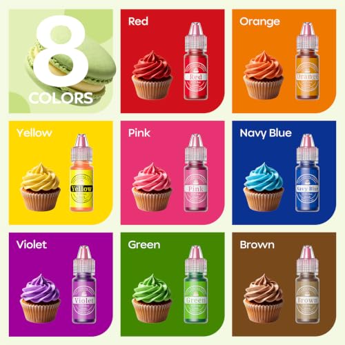 Image of Food Coloring Set - 8 Colors Liquid Edible Dye for Baking Cake Cookie 6ml