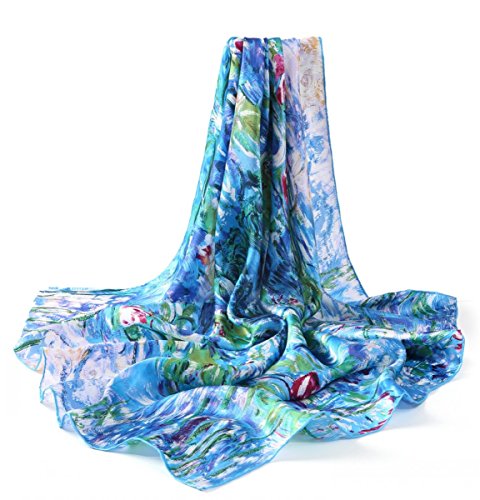 Chale en soie 90cm imprimé Monet foulard carré femme idée cadeau artistique et raffiné