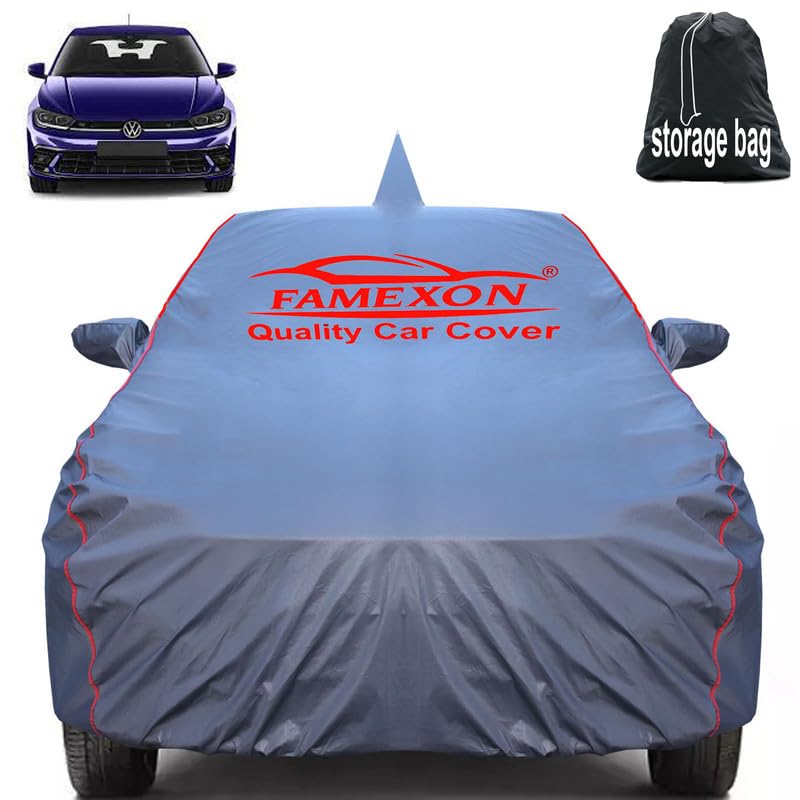 Image of Waterproof Car Body Cover Compatible for Polo with Mirror Pockets, Scratchproof Car Cover Red Pipein Design Dust-Proof Sun Protection (Grey) LGWP6259