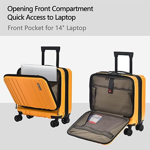 Image of Kaleenie 16 inch Carry on Luggage with 2 Laptop Compartments, ABS+PC Suitcase with Dual Control TSA Lock, YKK Zipper, Silent Wheels, for Business Travel, Orange