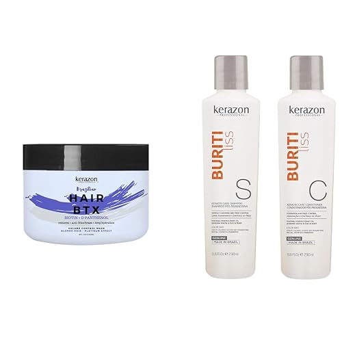 KERAZON Tratamiento BTX brasileño para cabello rubio + kit de champú y acondicionador sin sulfato y sin sodio