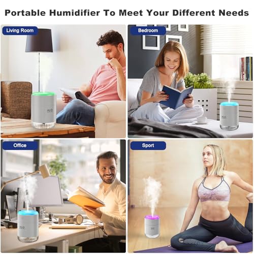 Image of Rechargeable Mini Humidifier with 7 Color Light, Small Personal Desktop Humidifier for Baby Bedroom, Office, Nursery, Travel with Auto Shut-Off, Super Quiet (Gray)