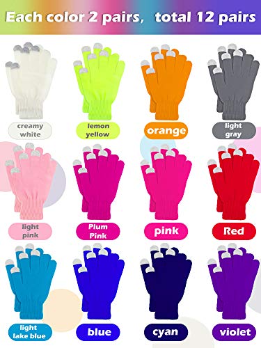 Image of Pangda 12 Pairs Winter Touch Screen Gloves for Men Women Stretch Knitted Texting Gloves Warm Windproof Solid Color Mittens