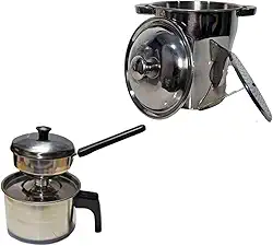 Kit de Cuscuzeira Útil Bazar 2.5L Aço Inox Família e Individual Fogão Indução Elétrico ou Gás