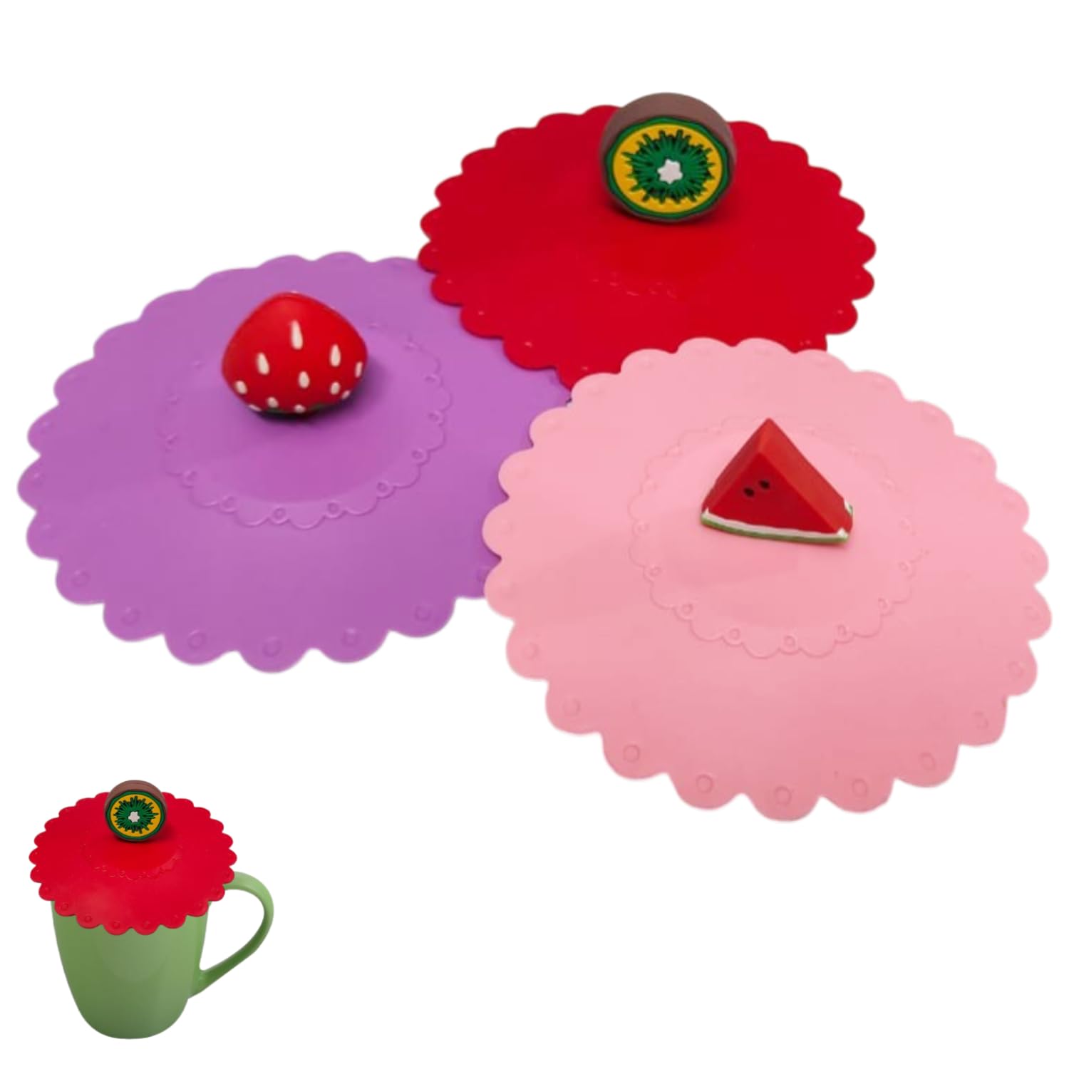 Cute Reusable Food-Grade Silicone Cup Lids, Dust & Leak Proof Mug Covers for Hot and Cold Beverages Airtight Suction Seal Lid for Beer Mug, Coffee Mug, Tea Cup, Glass (Multicolor, Pack of 3)-image-35