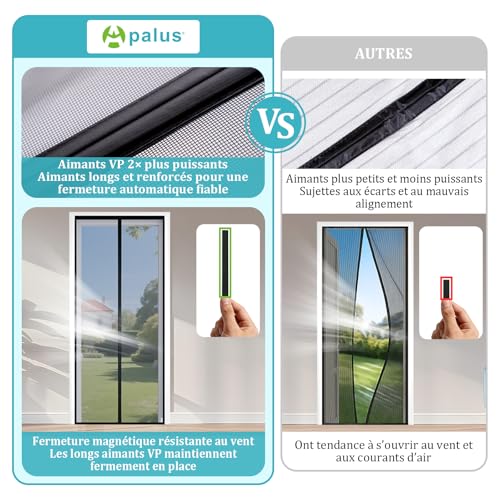 Apalus VP Moustiquaire Magnétique Pour Porte – Maille Ultrarésistante, Joint Magnétique de Haut en Bas, Fermeture Automatique, Garde l'Air Frais à l'Intérieur (90x210,Noir) – vue 4