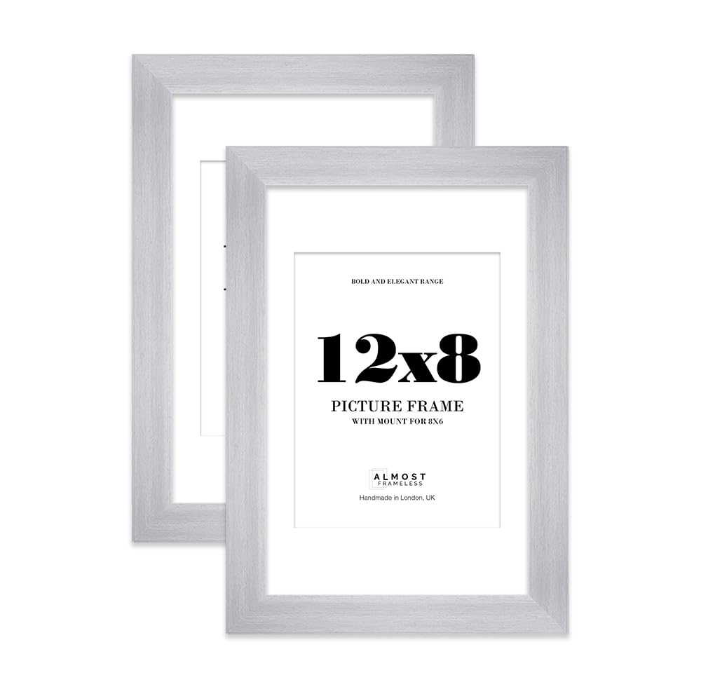 12x8" Silver Frame With Mount for 8x6" Pictures 28mm Edge Portrait and Landscape Display with Wall Hooks and Kickstand, 2 Pack