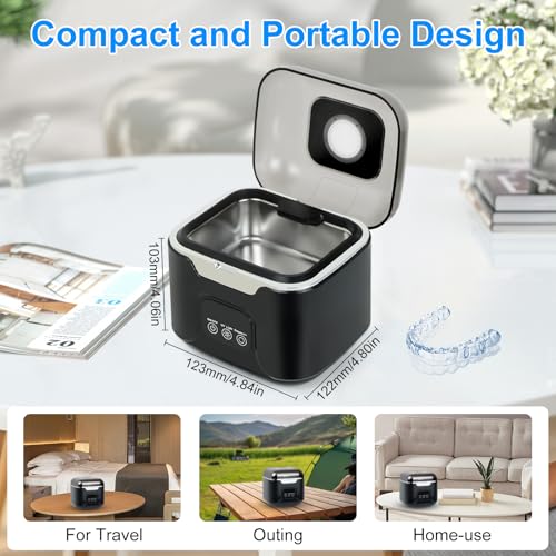 Image of PIGETALE Ultrasonic Retainer Cleaner Machine 48kHz, 240ML, 24W, 3 Modes | Dental Cleaning Pod Denture Mouth Guard Aligner Night Guard Braces Toothbrush Heads Jewelry UV Cleaner with Digital Timer