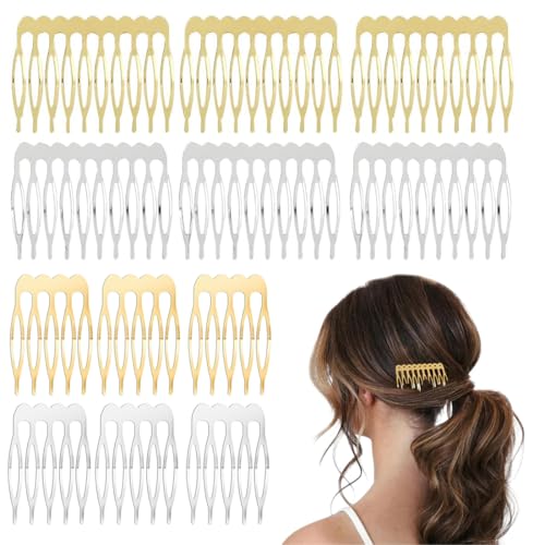 WUSJCOF 12 Pettini Laterali in Metallo con 10/5 Denti per Velo,Pettini Laterali per Capelli da Donna,Accessori per Capelli,Fermaglio per Chignon (Argento e Oro)