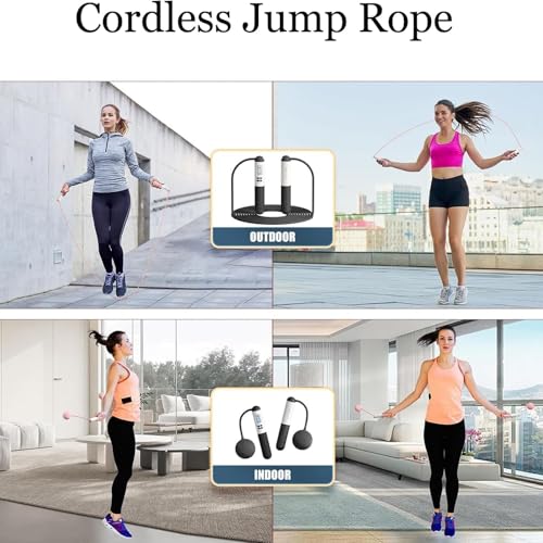 Image of Skipping Rope with Counter, Gravity Ball Jump Rop, Counting Jump Rope, Cordless, Intelligent Digital Jump Rope, Adjustable Skipping Rope for Lose Weight- Black