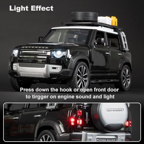 Image of Die-Cast Zinc Alloy 1:24 Scale Defender Camping【Large】 with 6 Openable Doors,Lights & Music. (Black)