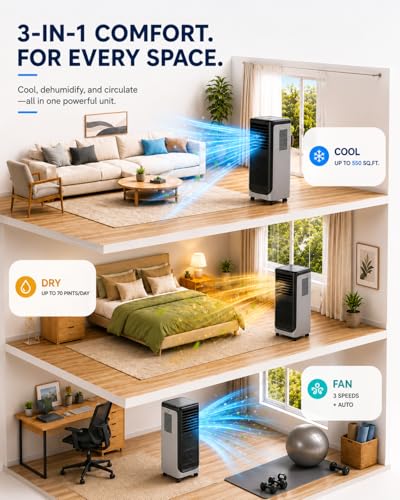 Image of Coolblus Portable Air Conditioners 12000 BTU, Wi-Fi Smart Portable AC Unit for Room Up to 550 Sq.Ft, 3 in 1 Quiet AC with Cool /Dehumidify /Fan, Window Kit, Black-12000BTU-WIFI