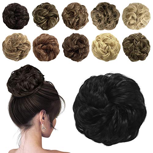 Sofeiyan Messy Bun Hair Piece Synthetic Curly Updo Hair Scrunchies Chignon Hairpiece Extensions for Women Girls, Jet Black