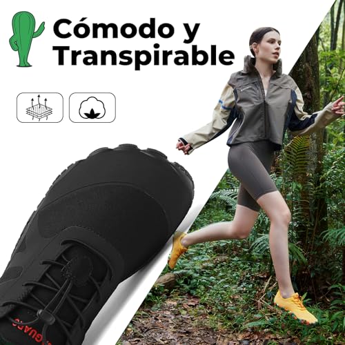 Miniatura 2 de Saguaro Zapatillas Barefoot Mujer Hombre Zapatillas Minimalista Respirable Calzado Minimalista Zapatillas De Trail Running Negro Intenso,Gr.41