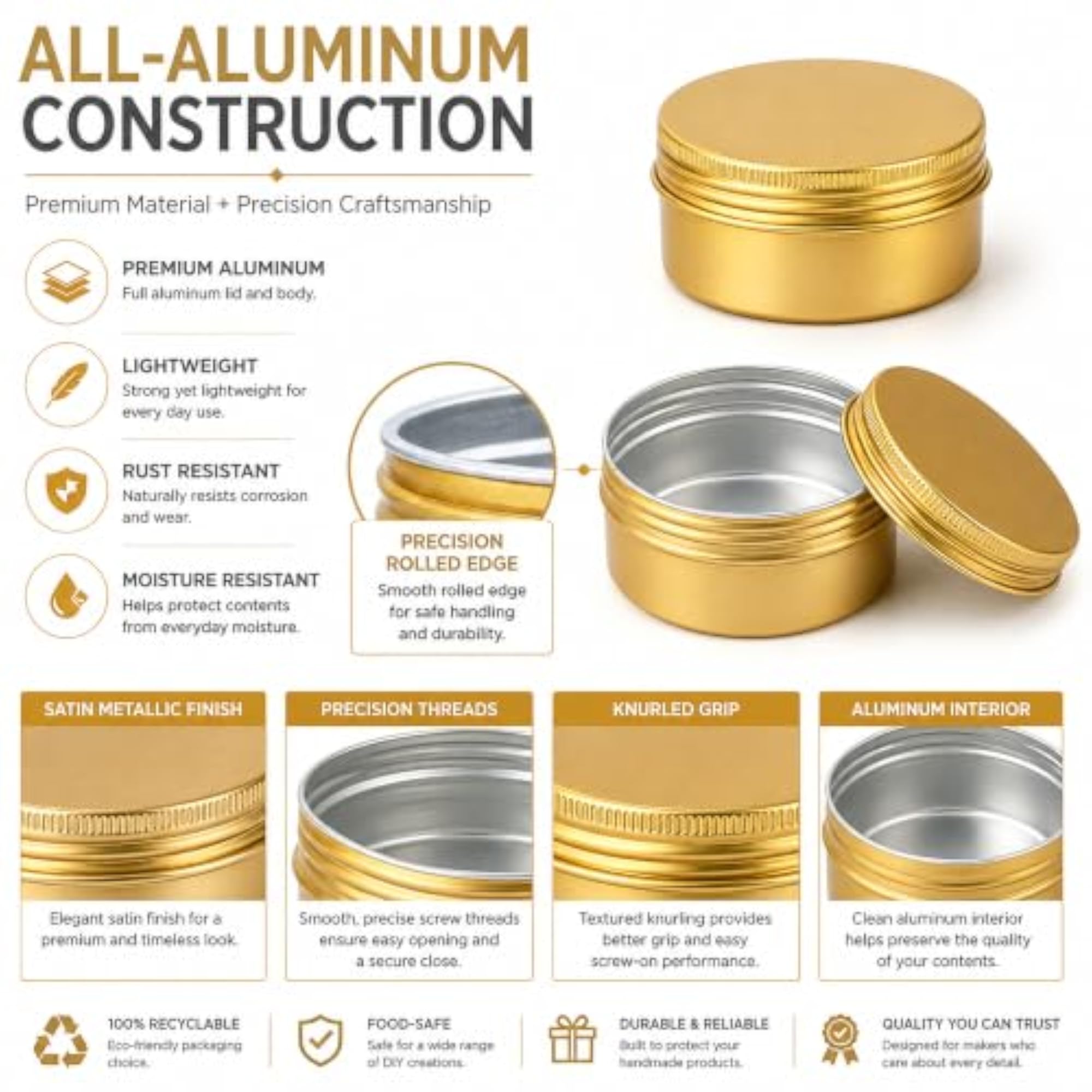 24 Pack 3oz Screw Top Aluminum Tin Jars