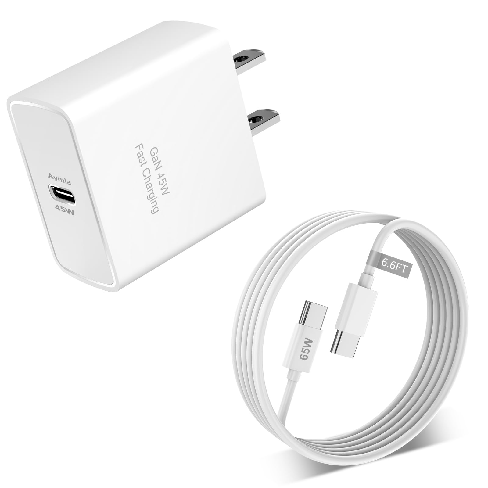 45W USB C Fast GaN Charger for Google Pixel 10 Pro Fold/9 Pro XL/8 Pro/8/8a/7 Pro/7a/6/5/4 XL, Aymla 45 Watt Type C Adapter PD 3.0/PPS Wall Plug Charging Rapidly Block with 6.6 FT C to C Cable(White)
