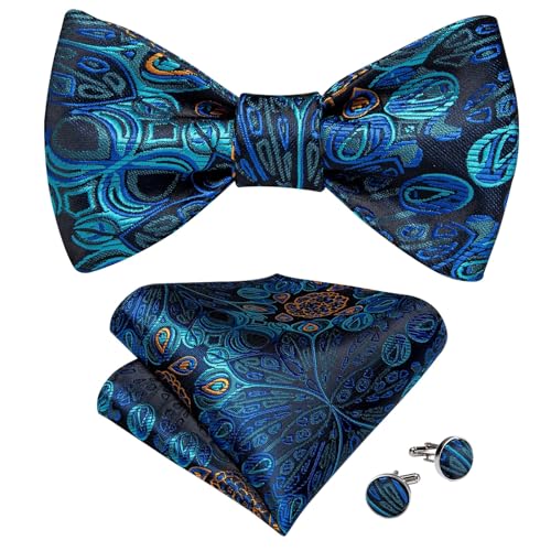 Corbata de moño de seda con diseño Paisley azul