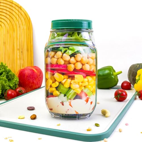 Image of Marve Salad Pod Mason Jar Side Open Portable Salad Container with Leakproof Dressing Compartment | Reusable Salad Bottle Lunch Jar for Meal Prep, Office Lunch, Travel, Camping & Picnic