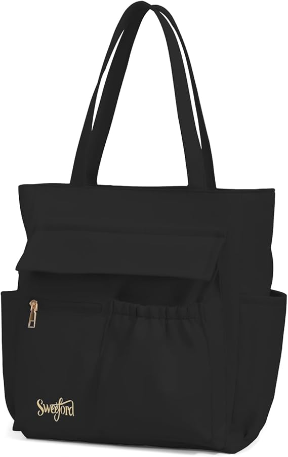 Large Tote Bag for Women, Multi Pocket Casual Shoulder Bag with Zipper, Heavy Duty Everyday Tote for Work, Gym, Beach & More