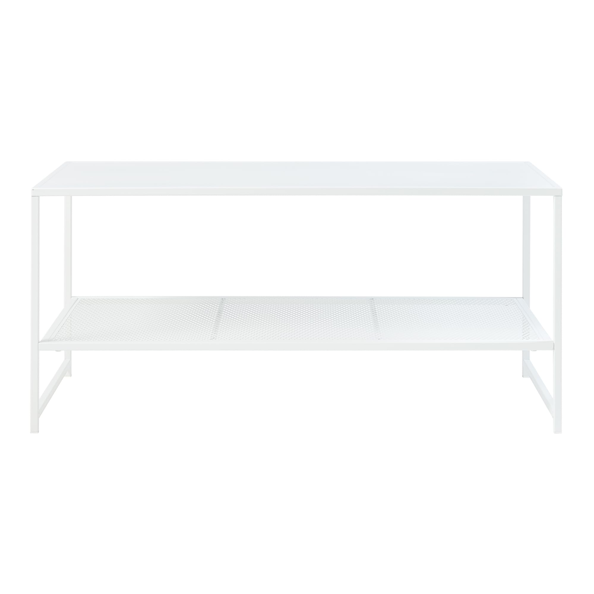 [en.casa] Mesa de Centro Rectangular con 1 Estante Inferior de Rejilla Diseño Industrial Robusta Mesa Baja para Salón Sala de Espera Oficina Acero 102x43x46 cm - Blanco Mate
