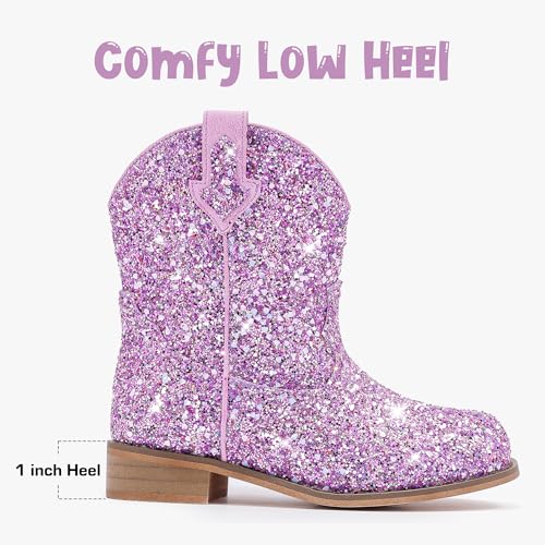 Image of Motasha Toddler Girls Cowgirl Boots Glitter Toddler Cowboy Boot Ankle Girls Boots Little Kids Horse Riding Shoes Party Birthday