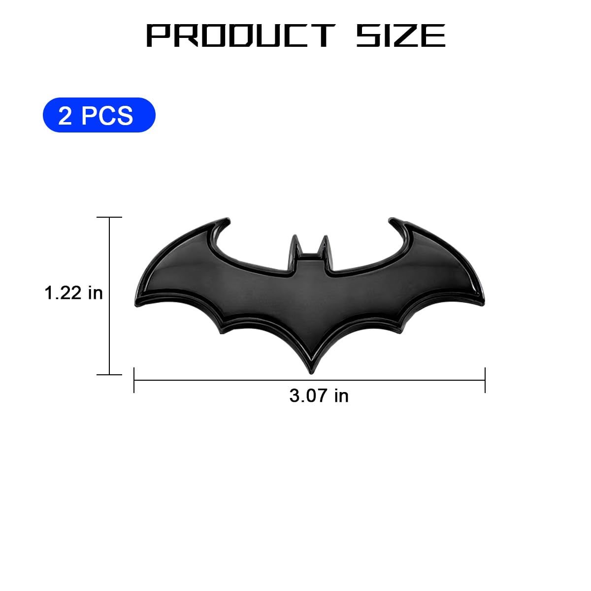 KHGUZ 2PCS Car Bat Emblem, Metal Vehicle Body Badge Emblem Decal, Anti-Scratch Automotive Exterior Bumper Sticker Decoration Accessories, Universal for SUV, Sedan, Truck (Black)