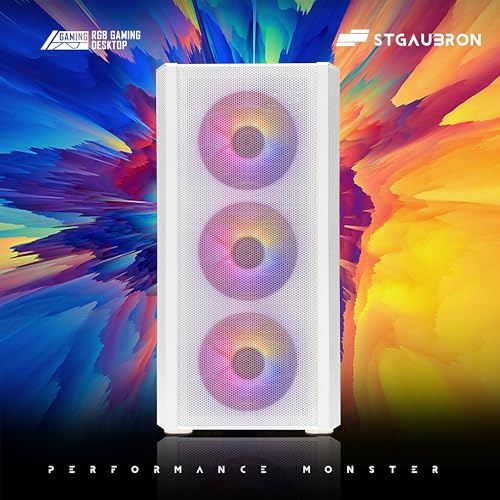 Image of STGAubron Gaming PC Desktop, Intel Core i7 up to 3.9G, GeForce RTX 3060 Ti 8G, 32G DDR3, 1TB SSD, WiFi, BT 5.0, RGB Fan x 6, Windows 11 Home