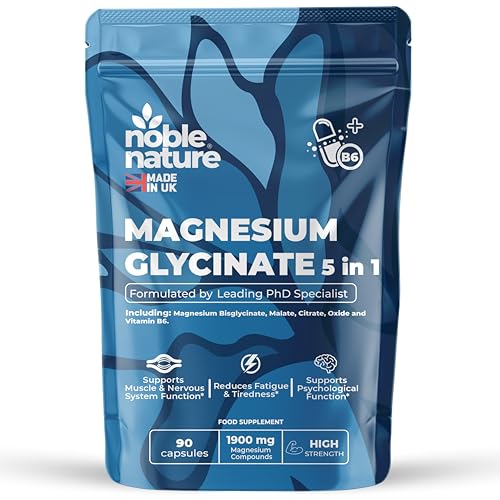 Magnesium Glycinate 5-in-1 Complex Formulated by PhD Expert High Strength 1900mg Supplements as Bisglycinate Malate Citrate Oxide & Vitamin B6-90 GMO Free Capsules 384mg Elemental UK Made (90)