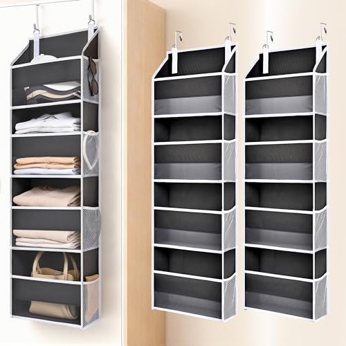 Image of ULG 2 Pack Small Over Door Organizer with 4 Large Pockets 8 Mesh Side Pockets, Hanging Storage Organizer with Clear Window Kids Toys Deep Gray